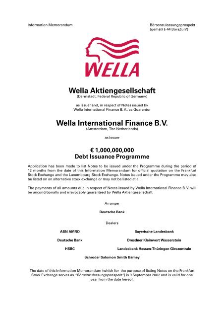 Wella Aktiengesellschaft Wella International Finance B.V. - Xetra