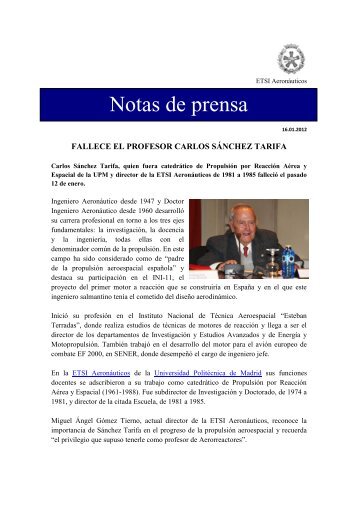 Fallece el profesor Carlos SÃ¡nchez Tarifa - ETSIA - Universidad ...