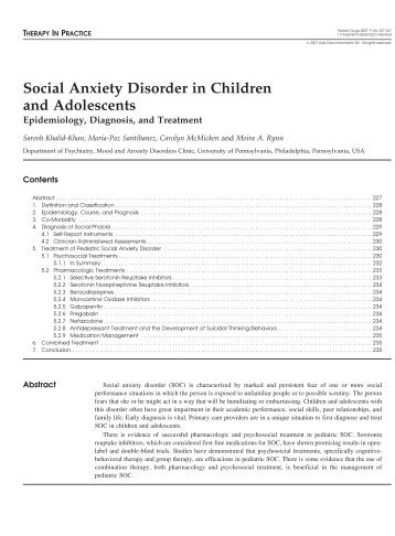 Social Anxiety Disorder In Children And Adolescents