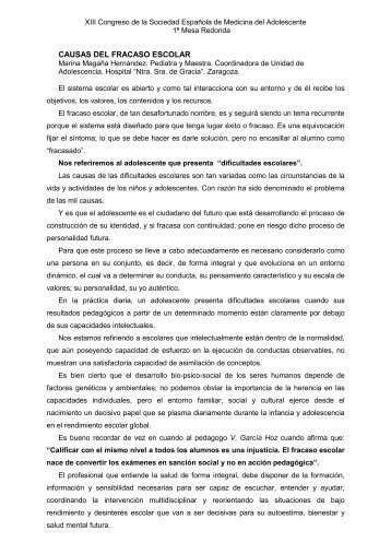 causas del fracaso escolar - Sociedad de PediatrÃ­a de AtenciÃ³n ...