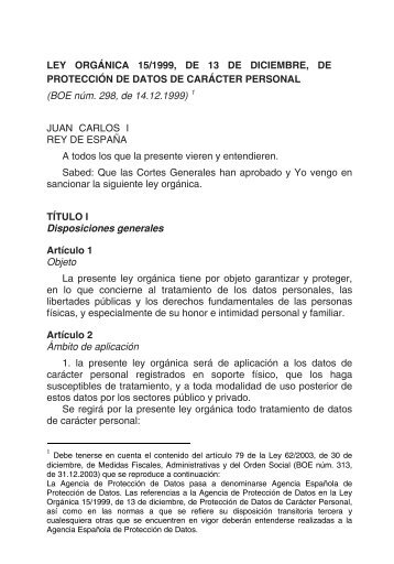 LEY ORGÃNICA 15/1999, DE 13 DE DICIEMBRE, DE ... - VHIR