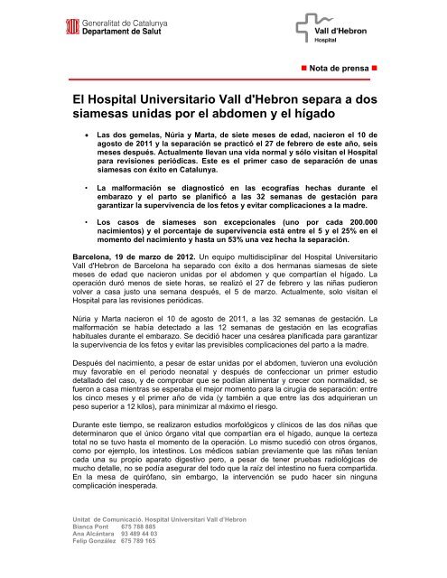 Nota de Prensa - VHIR