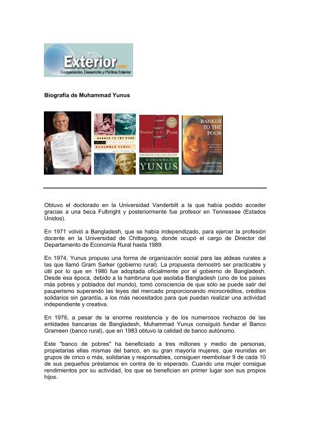 BiografÃ­a de Muhammad Yunus Obtuvo el ... - El Diario Exterior