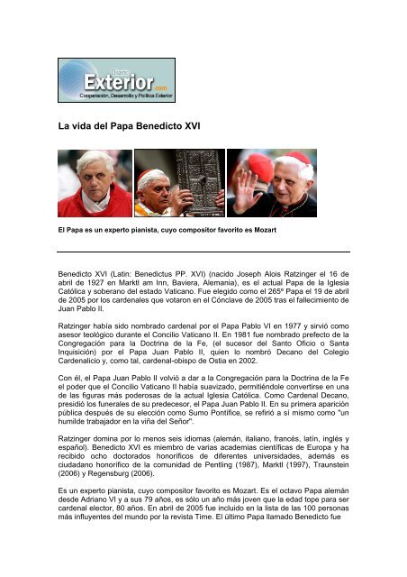 La vida del Papa Benedicto XVI - El Diario Exterior