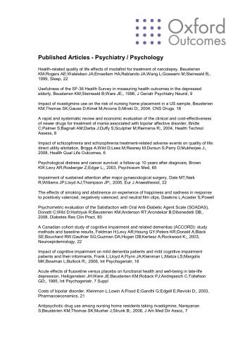 Published Articles - Psychiatry / Psychology - Oxford Outcomes
