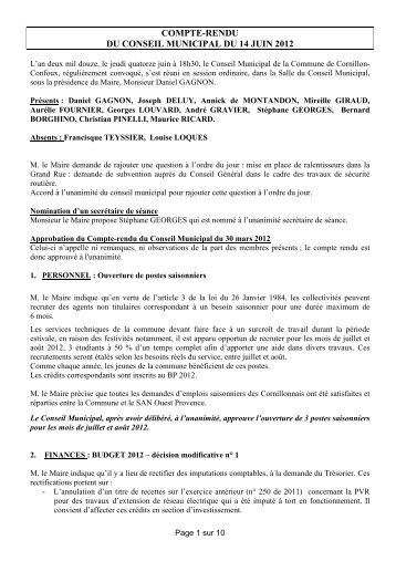 compte-rendu du conseil municipal du 14 juin - Cornillon-Confoux