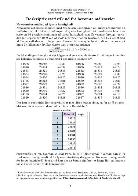 Deskriptiv statistik ud fra berÃ¸mte mÃ¥leserier - Uvmat.dk