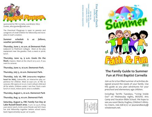 The Family Guide to Summer Fun at First Baptist Cornelia