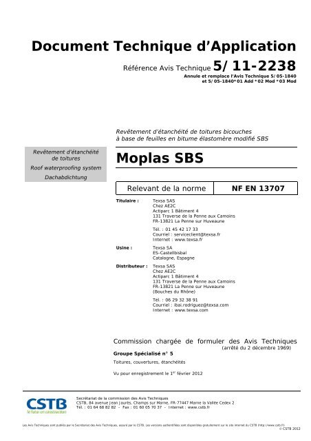 Document Technique d'Application Moplas SBS - Texsa