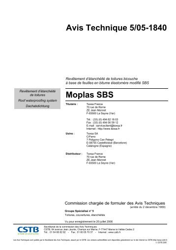 Avis Technique 5/05-1840 Moplas SBS - CSTB