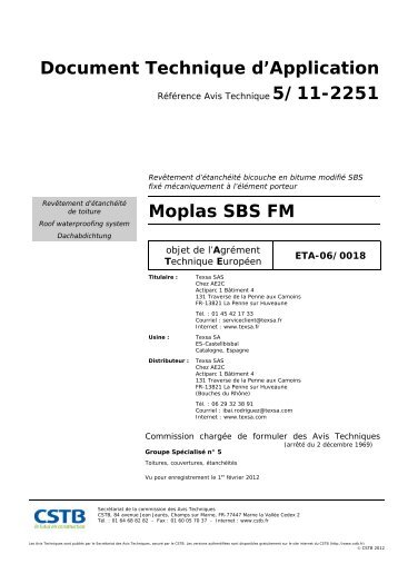 Document Technique d'Application Moplas SBS FM - Texsa