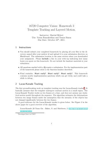 16720 Computer Vision: Homework 3 Template Tracking and ...