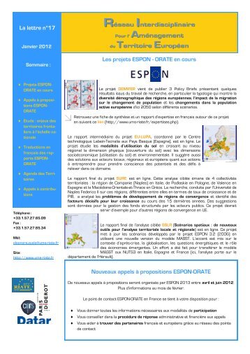 Panorama des projets ESPON - ORATE 2011 - UMS-RIATE