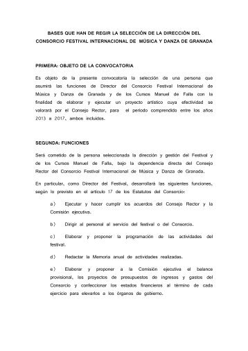 bases que han de regir la selecciÃ³n de la direcciÃ³n del consorcio ...