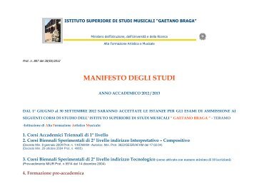 manifesto degli studi - Istituto musicale pareggiato Gaetano Braga