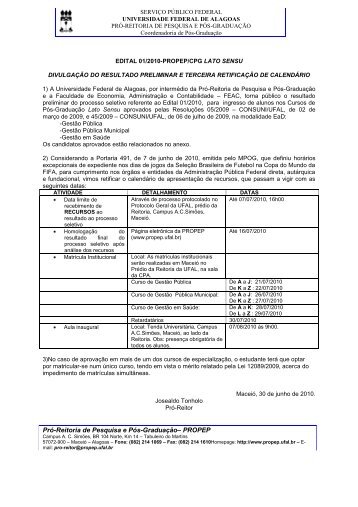 Lista de aprovados - Universidade Federal de Alagoas