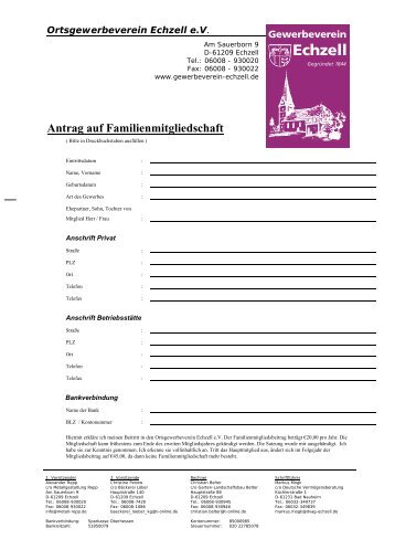 Antrag auf Familienmitgliedschaft - Gewerbeverein Echzell