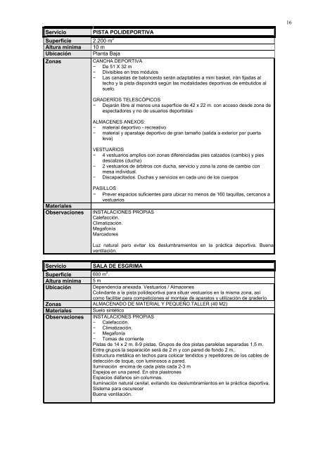 programa de necesidades y fichas descriptivas de espacios para el ...