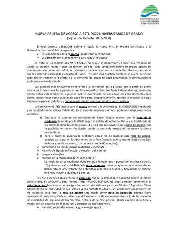 nueva prueba de acceso a estudios universitarios de grado