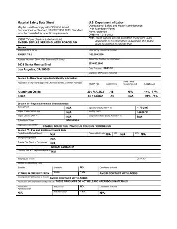 MSDS sheet - Emser Tile