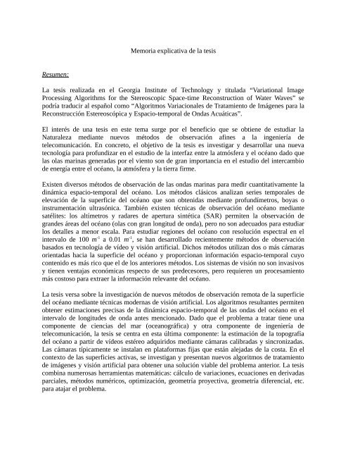 Memoria explicativa de la tesis - Grupo de Tratamiento de ImÃ¡genes