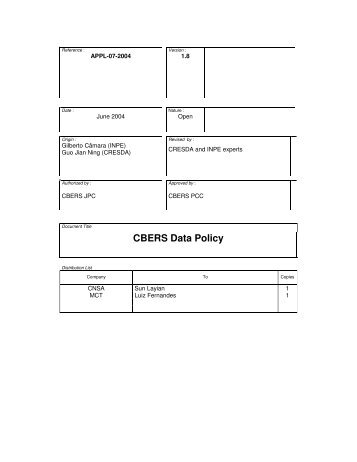 CBERS Data Policy - OBT - Inpe