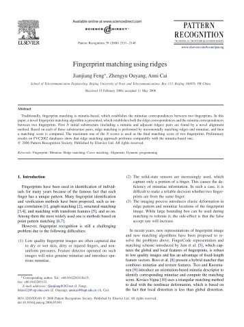 Fingerprint matching using ridges