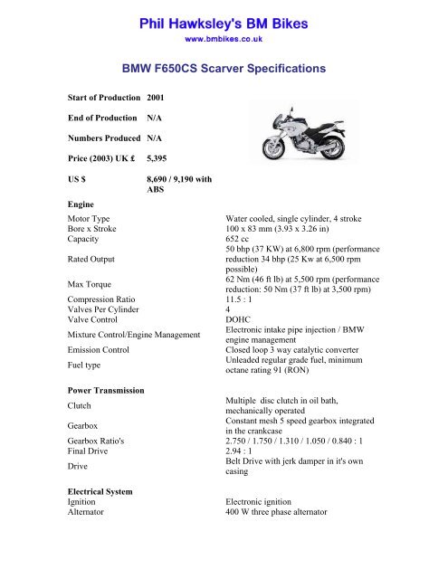 BMW F650CS Specifications - BM Bikes, BMW Motorcycle Information