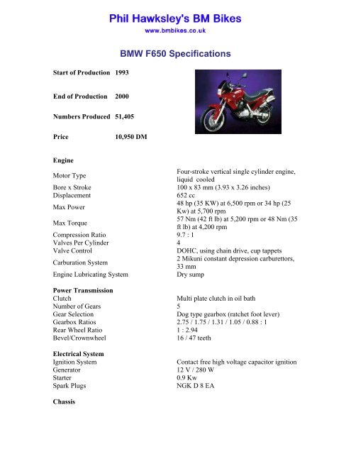 BMW F650 Specifications - BM Bikes, BMW Motorcycle Information