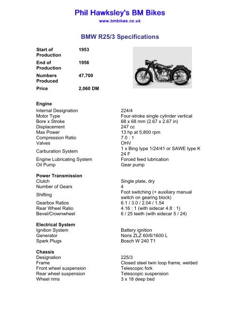 BMW 25/3 Specifications - BM Bikes, BMW Motorcycle Information