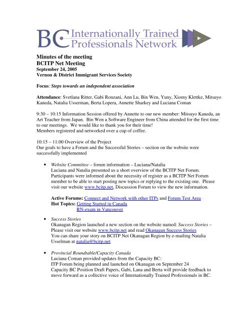 Minutes of the meeting BCITP Net Meeting - BC Internationally ...