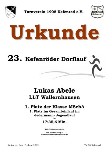 23. Kefenröder Dorflauf Turnverein 1908 ... - Oberhessen Cup