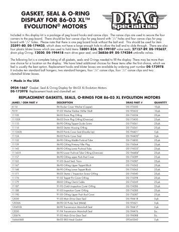 gasket, seal & o-ring display for 86-03 xl™ evolution® motors