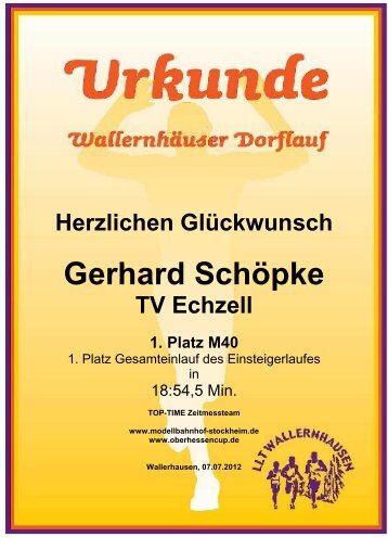 Herzlichen Glückwunsch Gerhard Schöpke TV Echzell 1. Platz M40