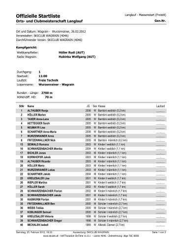 Offizielle Startliste - SC Wagrain