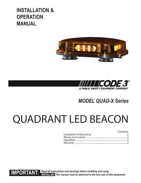 Quadrant LED Mini Bar Installation Guide - Code 3 Public Safety ...