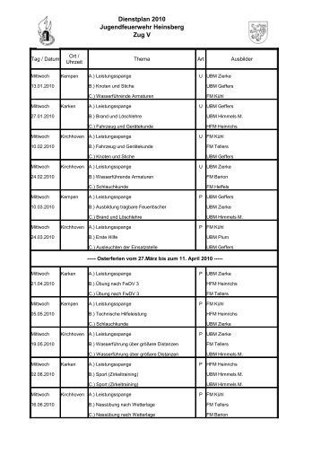 Dienstplan Jugendfeuerwehr Zug 5 - 2010 - Freiwillige Feuerwehr ...