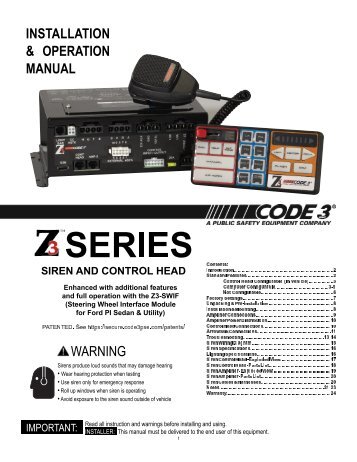 Z3 Siren Installation & Operation Manual - Code 3 Public Safety ...