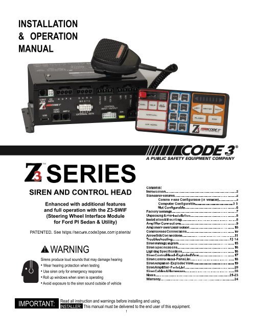 Z3 Siren Installation & Operation Manual - Code 3 Public Safety ...