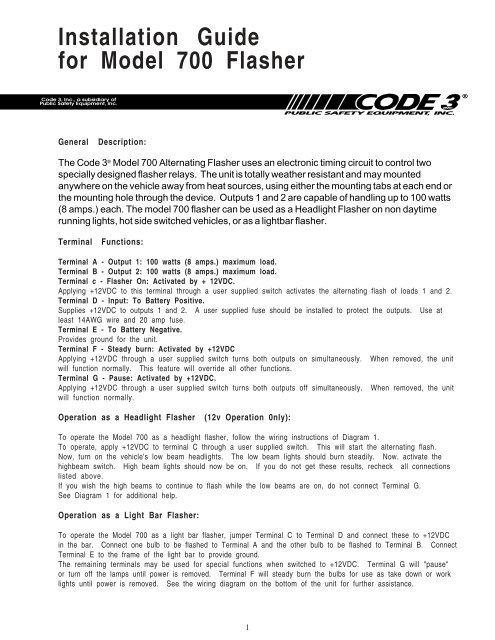 Installation Guide for Model 700 Flasher - Code 3 Public Safety ...