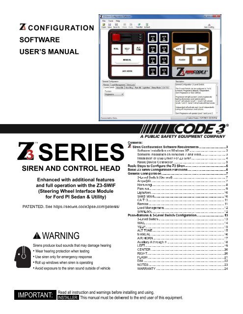 Z3 Siren Software User Manual Code 3 Public Safety Equipment