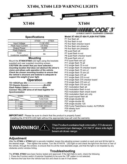 XT404 & XT604 Installation Manual - Code 3 Public Safety Equipment