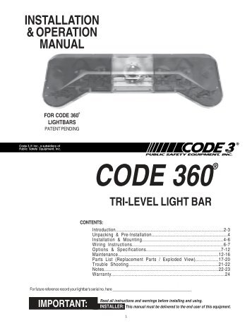 Code 360 Installation Guide - Code 3 Public Safety Equipment