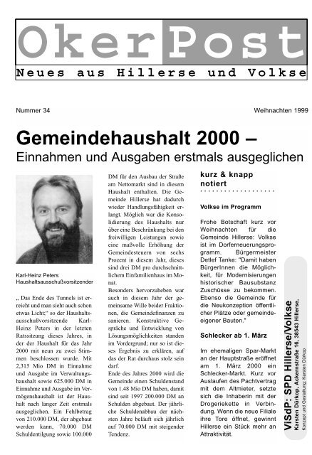 Okerpost Nr. 33 - Dezember 1999 - SPD-Ortsverein Hillerse