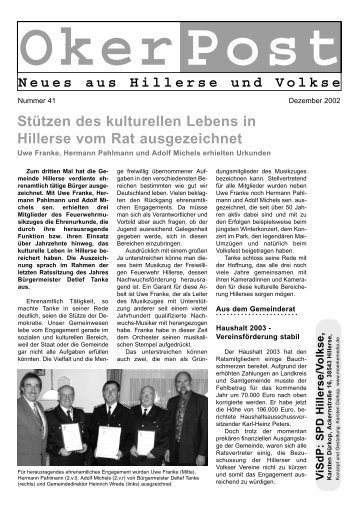 Okerpost Nr. 40 - Dezember 2002 - SPD-Ortsverein Hillerse