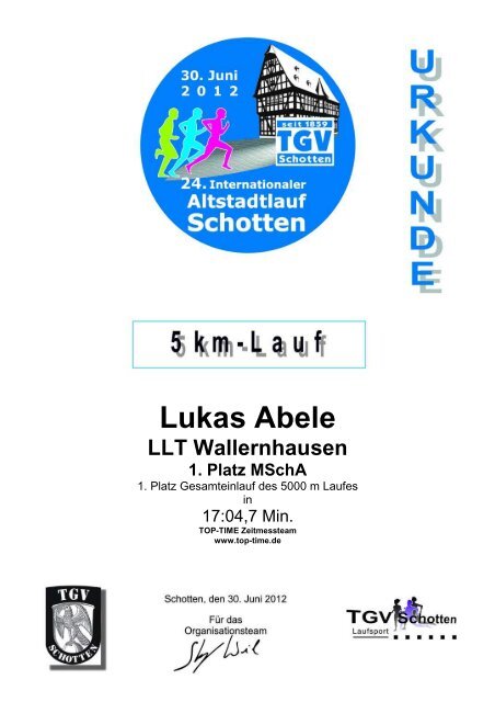 Urkunde 5 km - Oberhessen Cup