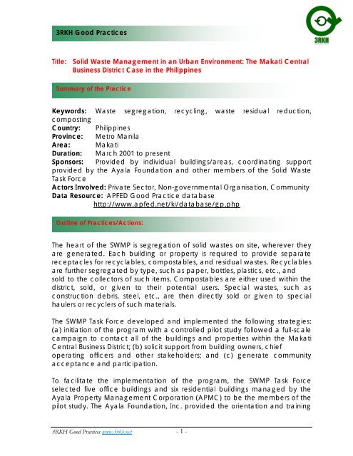 Solid Waste Management in an Urban Environment - Additional ...
