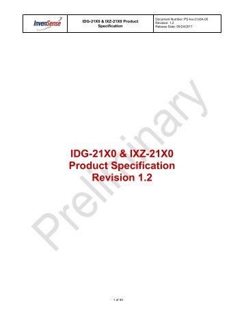 IDG-21X0 & IXZ-21X0 Product Specification Revision 1.2 - InvenSense