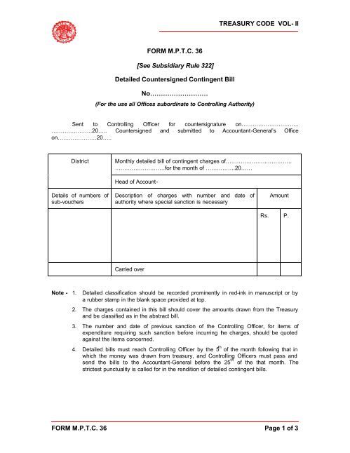 Treasury Code Form TREASURY CODE VOL- II FORM M.P.T.C. 36 ... - Mptreasury.org
