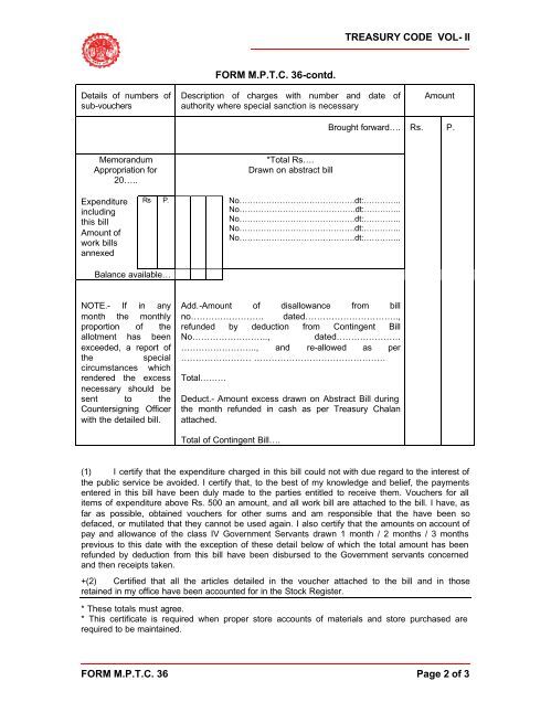 Treasury Code Form TREASURY CODE VOL- II FORM M.P.T.C. 36 ... - Mptreasury.org